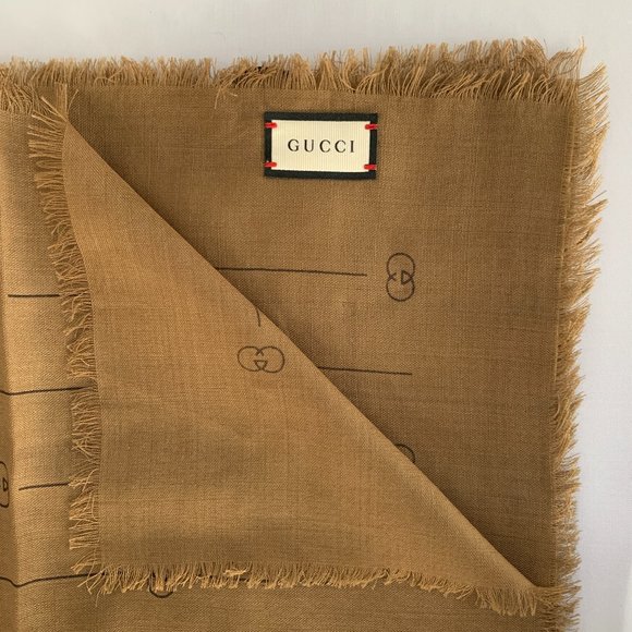 Gucci GG Thin Striped Scarf in Beige NEW W TAGS - Picture 3 of 6